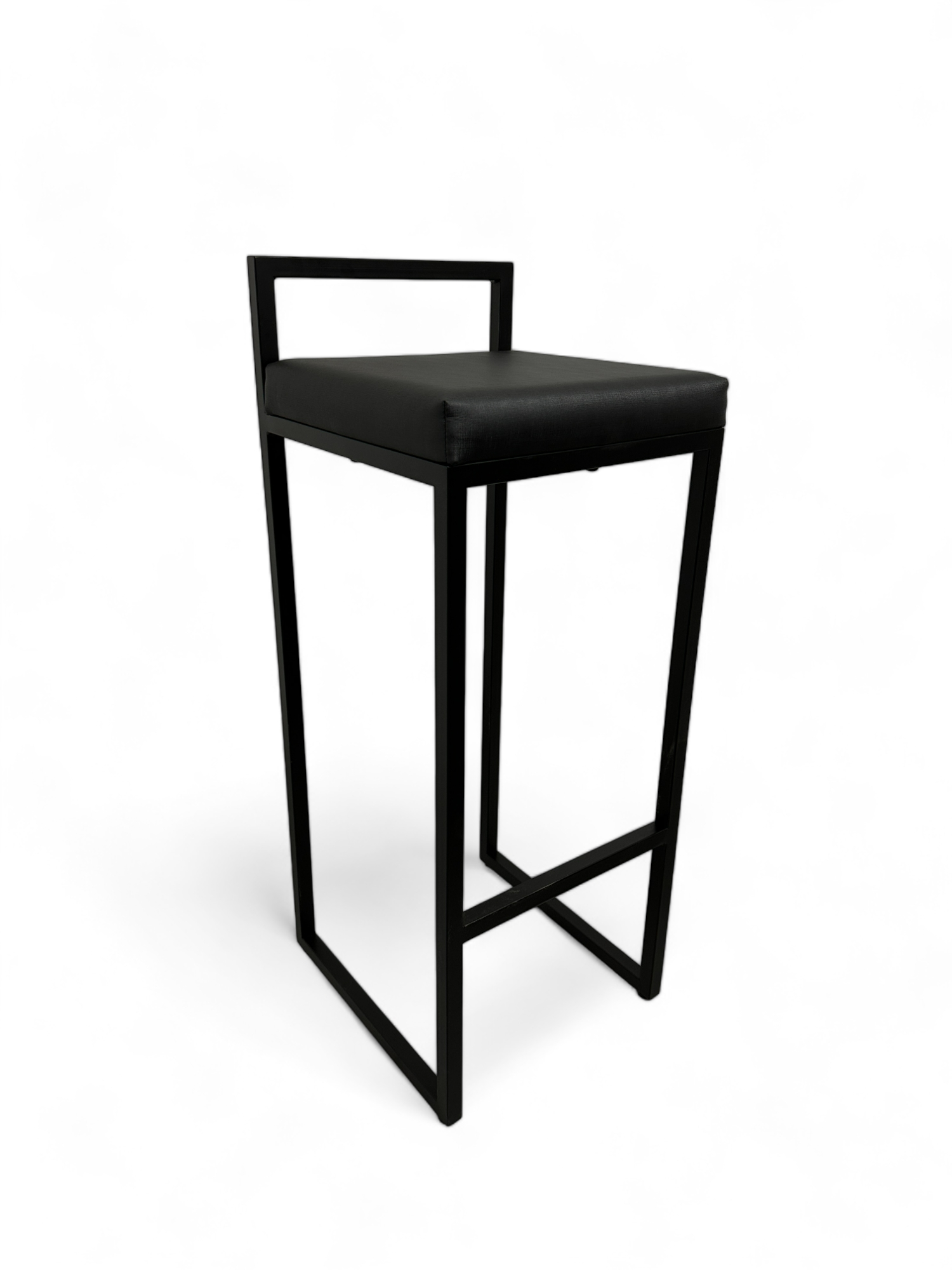 Banqueta Alta Industrial Cozinha Bar Balcão Bistrô Quadro Estofado Preto Metalon Preto. 75cm
