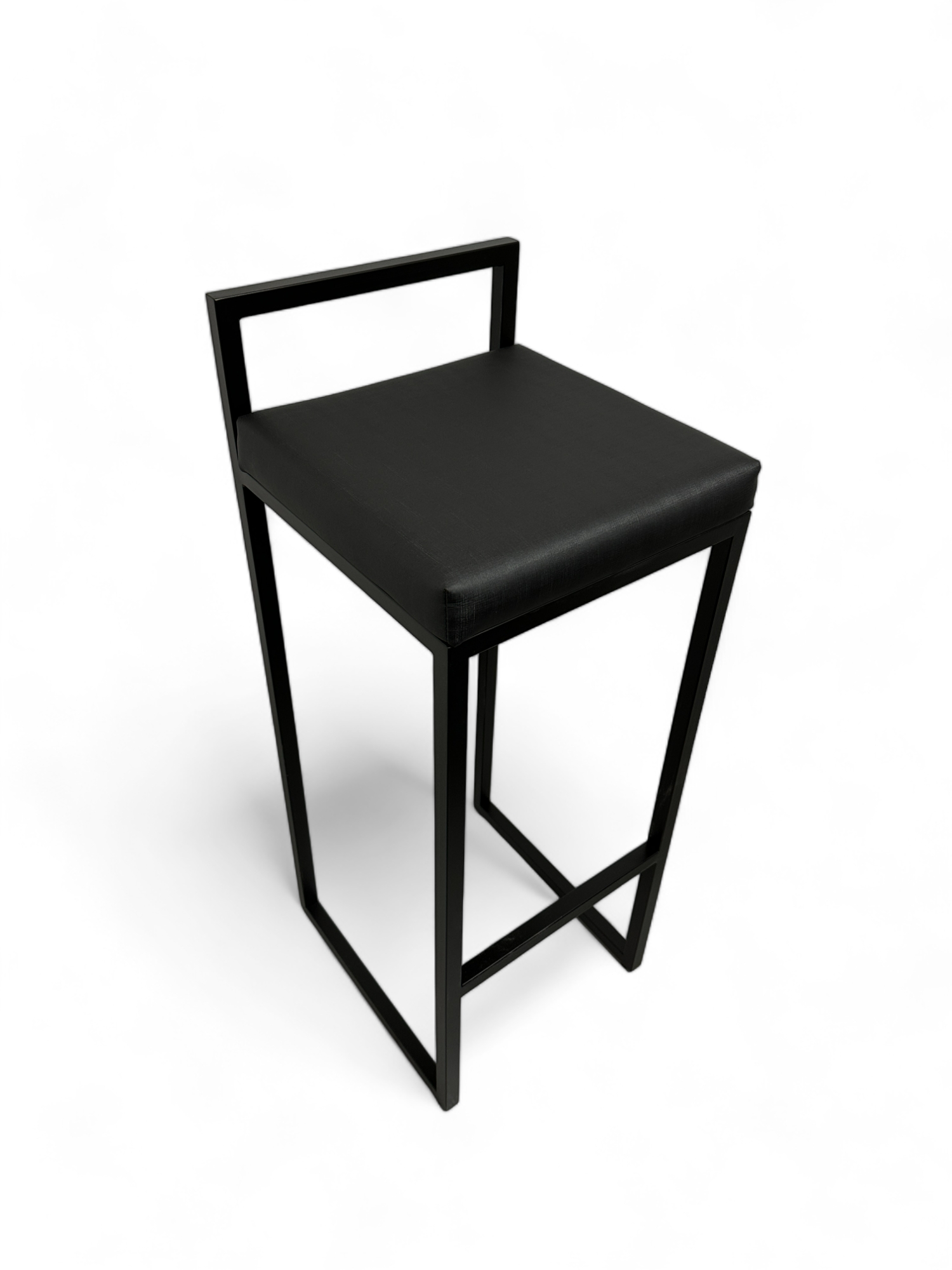 Banqueta Alta Industrial Cozinha Bar Balcão Bistrô Quadro Estofado Preto Metalon Preto. 75cm