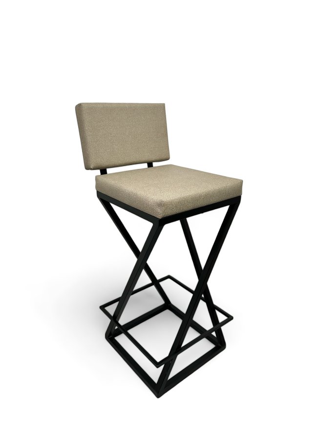 Banqueta Alta Industrial Cozinha Bar Balcão Bistro Zenite com Encosto Bege Metalon Preto. 75cm