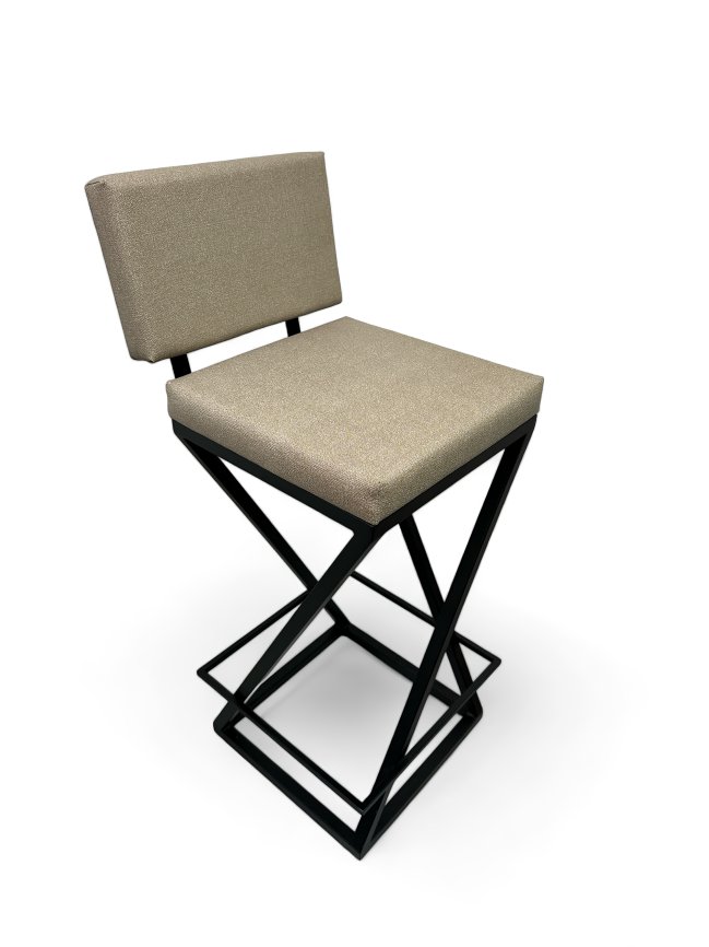 Banqueta Alta Industrial Cozinha Bar Balcão Bistro Zenite com Encosto Bege Metalon Preto. 75cm