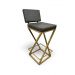 Banqueta Alta Industrial Cozinha Bar Balcão Bistro Zenite com Encosto Cinza Metalon Dourado. 75cm