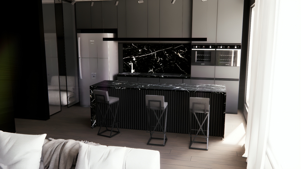 Banqueta Alta Industrial Cozinha Bar Balcão Bistro Zenite com Encosto Preto Metalon Preto. 75cm