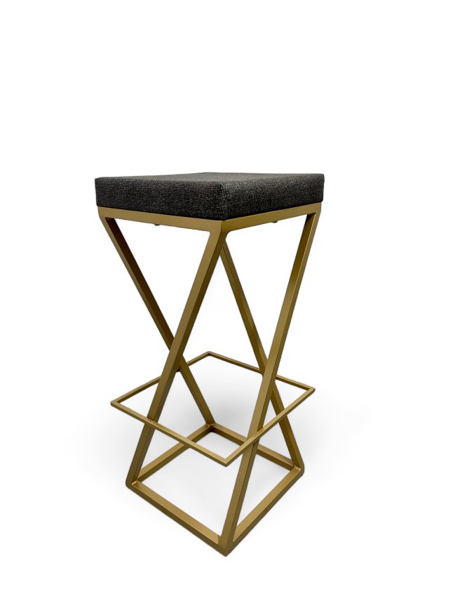 Banqueta Alta Industrial Cozinha Bar Balcão Bistro Zenite sem Encosto Cinza Metalon Dourado. 65cm