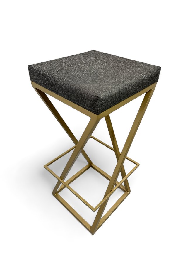 Banqueta Alta Industrial Cozinha Bar Balcão Bistro Zenite sem Encosto Cinza Metalon Dourado. 75cm
