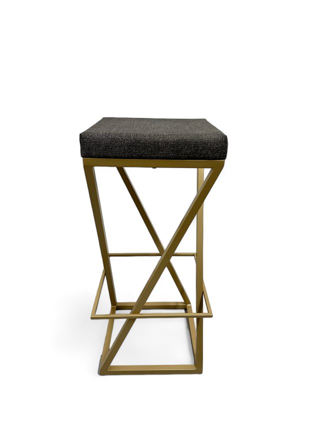 Banqueta Alta Industrial Cozinha Bar Balcão Bistro Zenite sem Encosto Cinza Metalon Dourado. 75cm