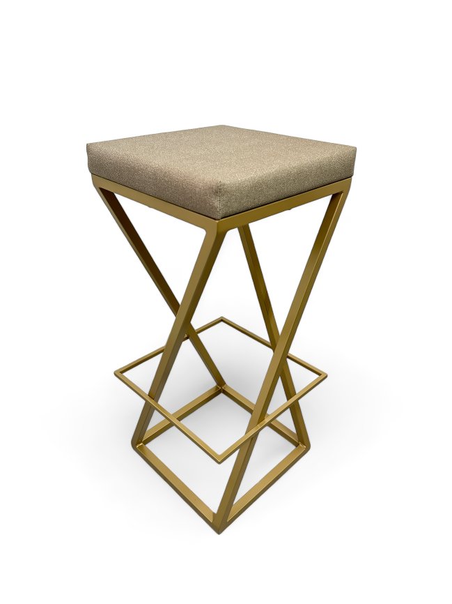 Banqueta Alta Industrial Cozinha Bar Balcão Bistro Zenite sem Encosto, estofado Bege Metalon Dourado.75cm