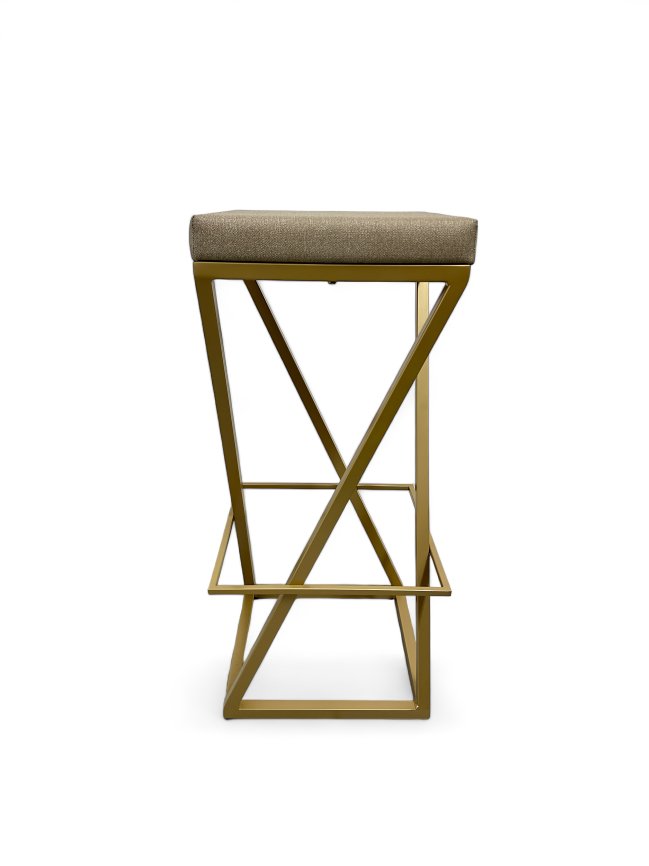 Banqueta Alta Industrial Cozinha Bar Balcão Bistro Zenite sem Encosto, estofado Bege Metalon Dourado.75cm