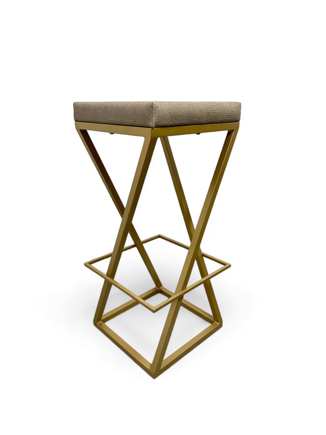 Banqueta Alta Industrial Cozinha Bar Balcão Bistro Zenite sem Encosto, estofado Bege Metalon Dourado.75cm