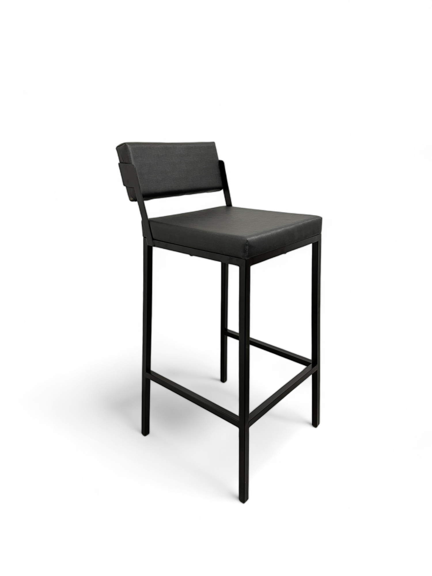 Banqueta Industial Estofado com Encosto Preto para Cozinha Americana Bancada Bar Ilha Prisma 65cm
