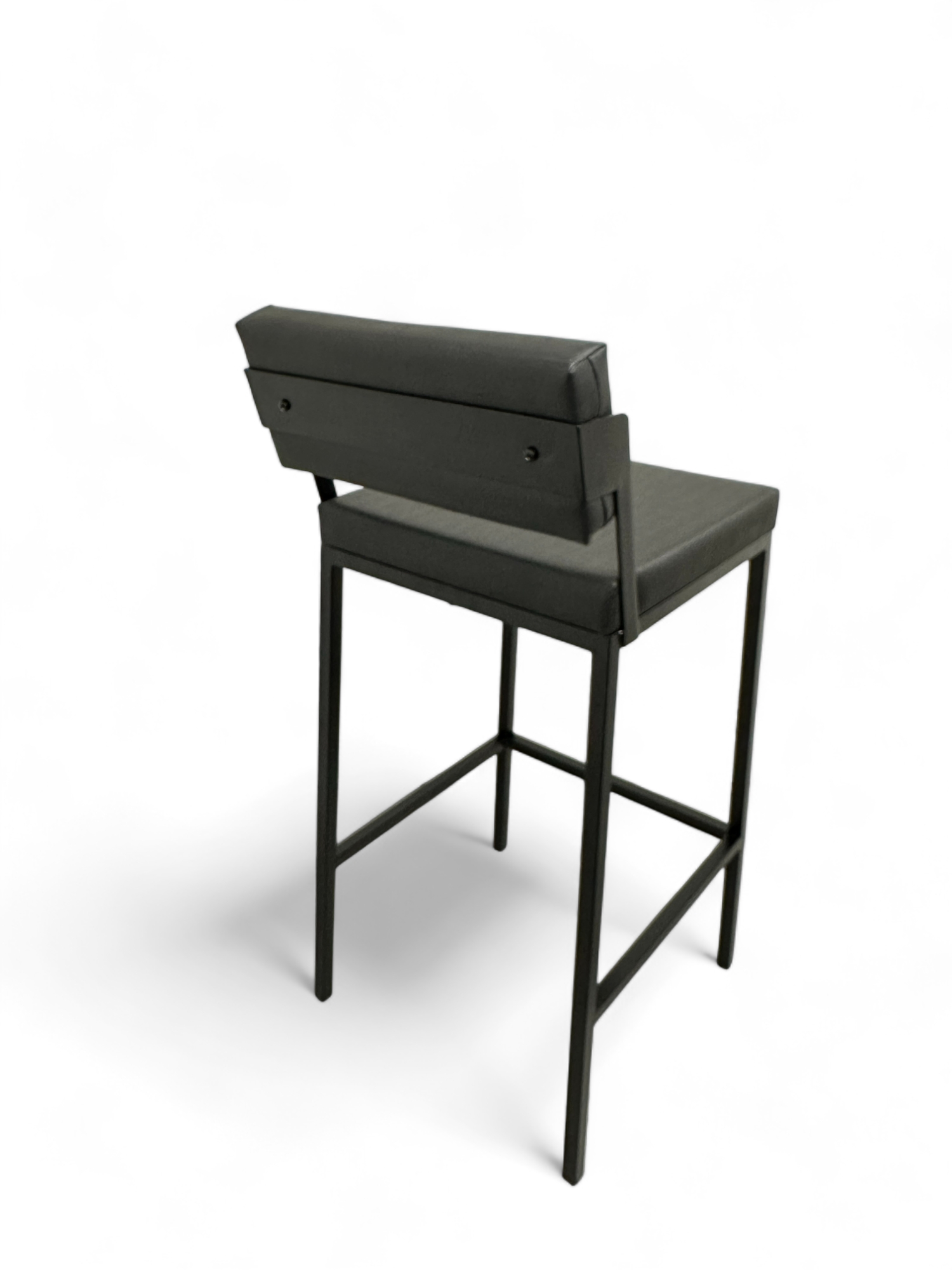 Banqueta Industial Estofado com Encosto Preto para Cozinha Americana Bancada Bar Ilha Prisma 65cm