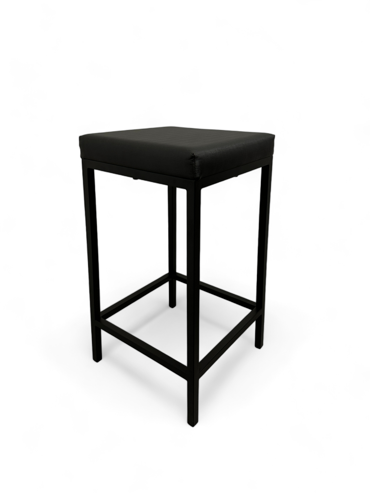 Banqueta Industrial Cozinha Bar Balcão Bistrô Quadro Estofado Preto Metalon Preto. 75cm