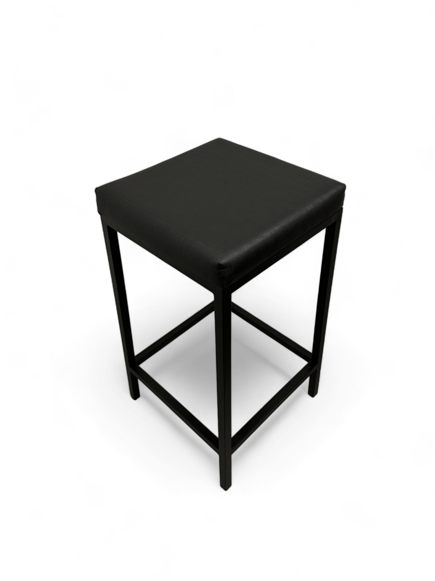 Banqueta Industrial Cozinha Bar Balcão Bistrô Quadro Estofado Preto Metalon Preto. 75cm