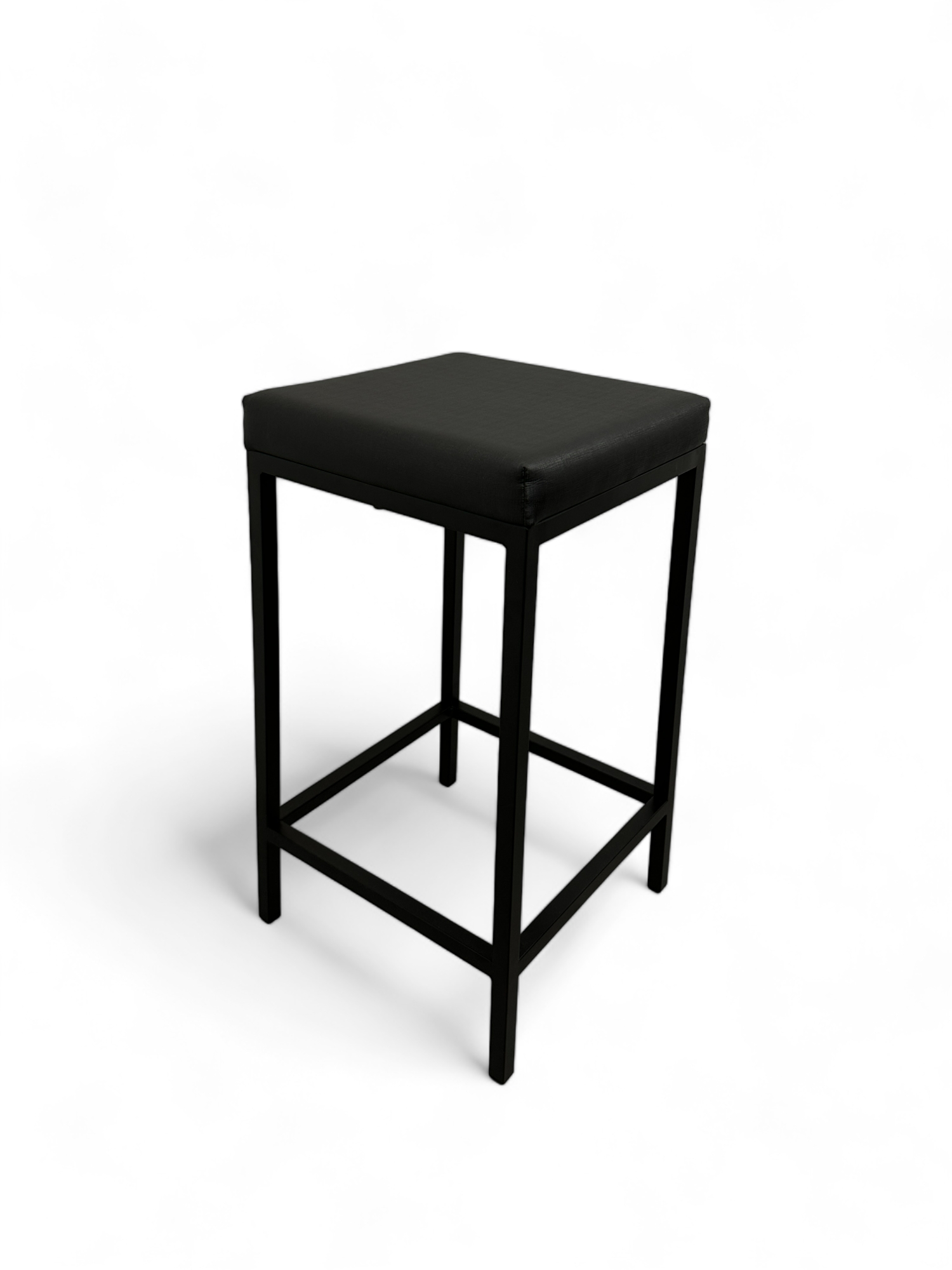 Banqueta Industrial Cozinha Bar Balcão Bistrô Quadro Estofado Preto Metalon Preto. 75cm