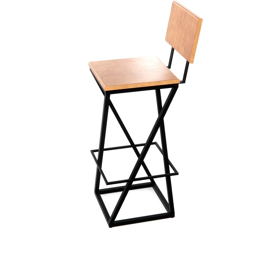 Banqueta Industrial Cozinha Bar Balcão Bistro Zenite com Encosto Madeira Metalon Preto. 62cm