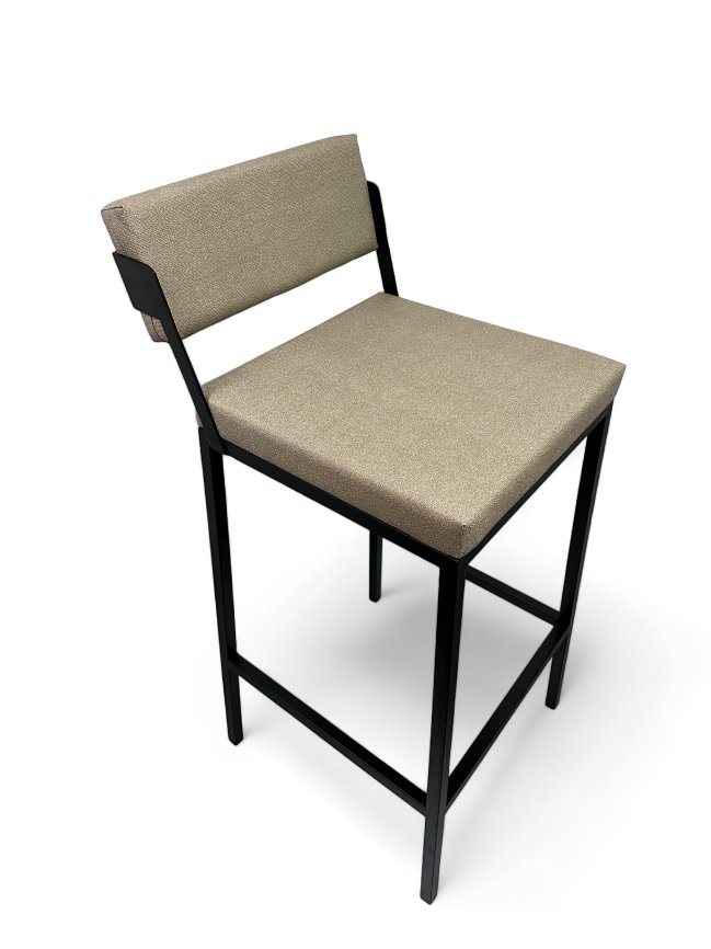 Banqueta Industrial Estofado com Encosto Bege para Cozinha Americana Bancada Bar Ilha Prisma 75cm