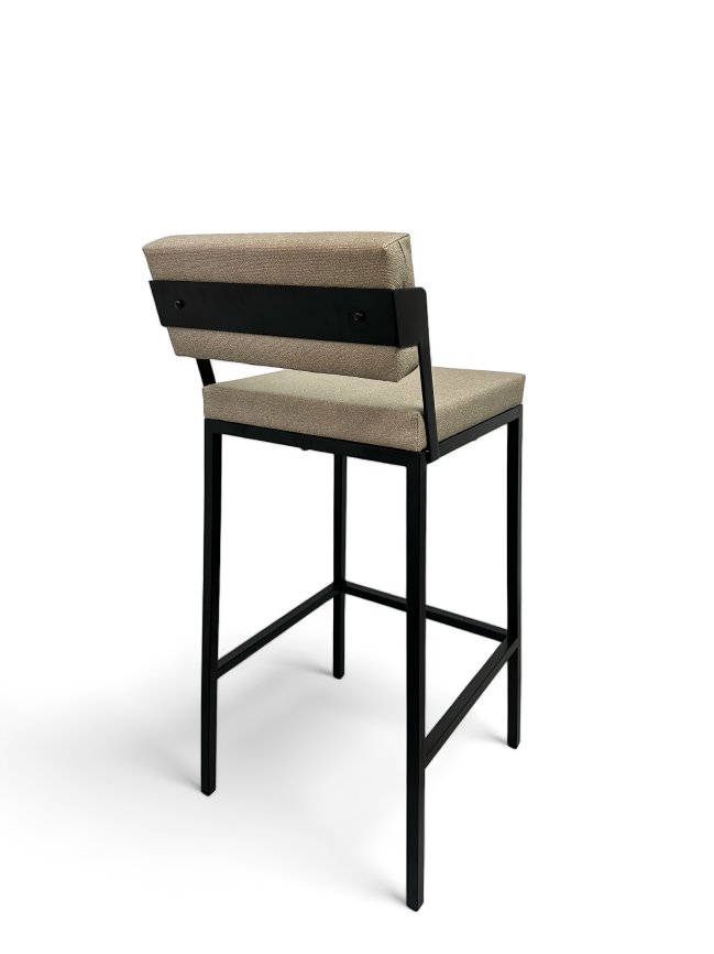 Banqueta Industrial Estofado com Encosto Bege para Cozinha Americana Bancada Bar Ilha Prisma 75cm