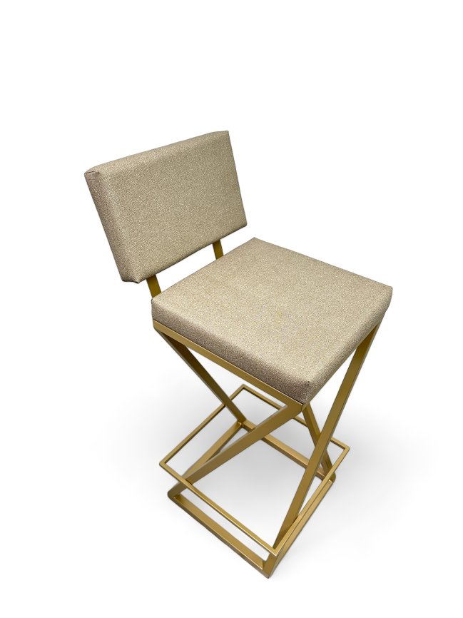 Banqueta Media Industrial Cozinha Bar Balcão Bistro Zenite com Encosto Bege Metalon Dourado. 65cm