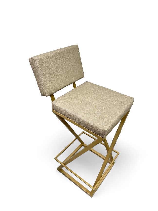 Banqueta Media Industrial Cozinha Bar Balcão Bistro Zenite com Encosto Bege Metalon Dourado. 65cm