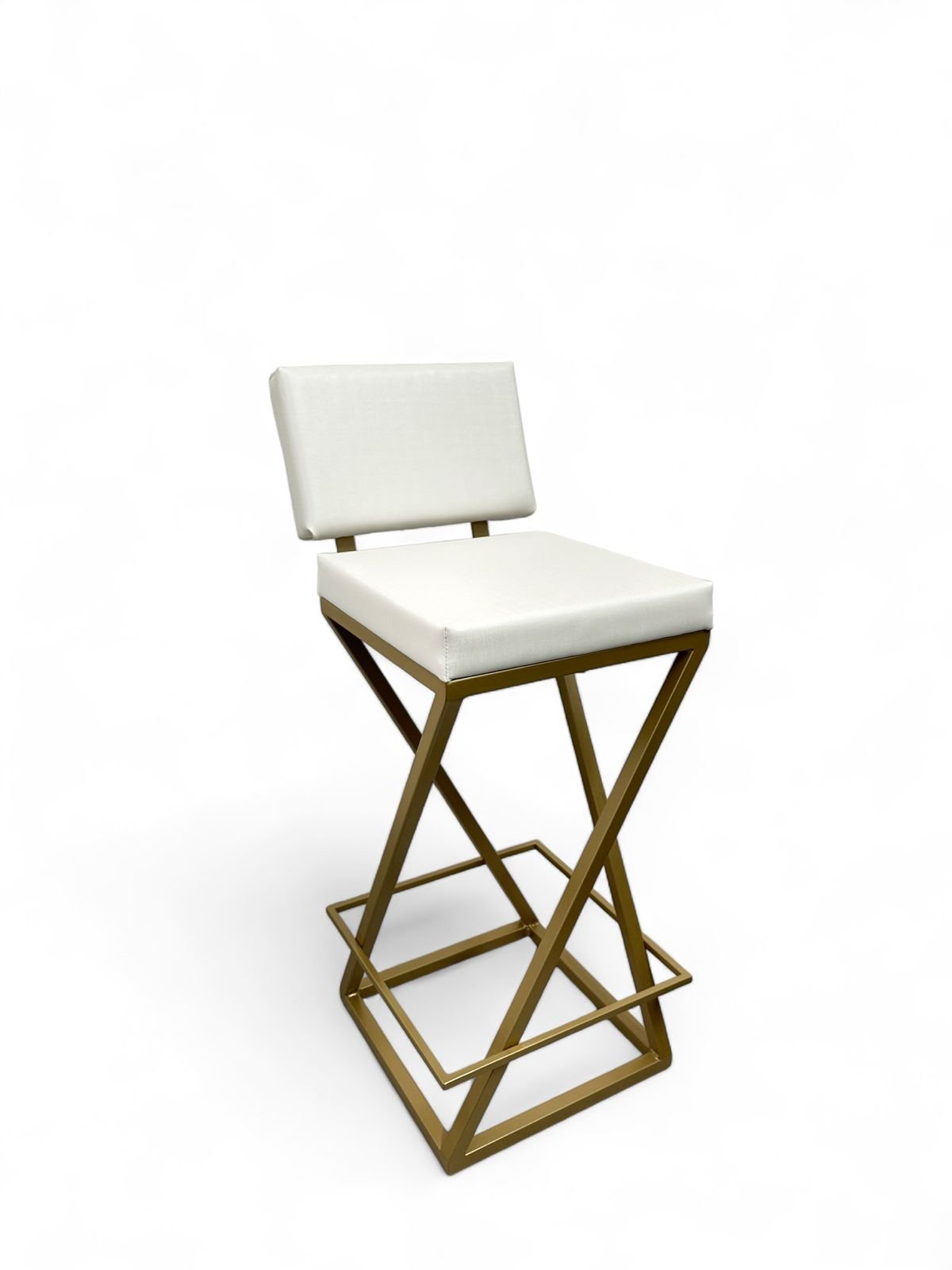 Banqueta Media Industrial Cozinha Bar Balcão Bistro Zenite com Encosto Branco Metalon Dourado. 65cm