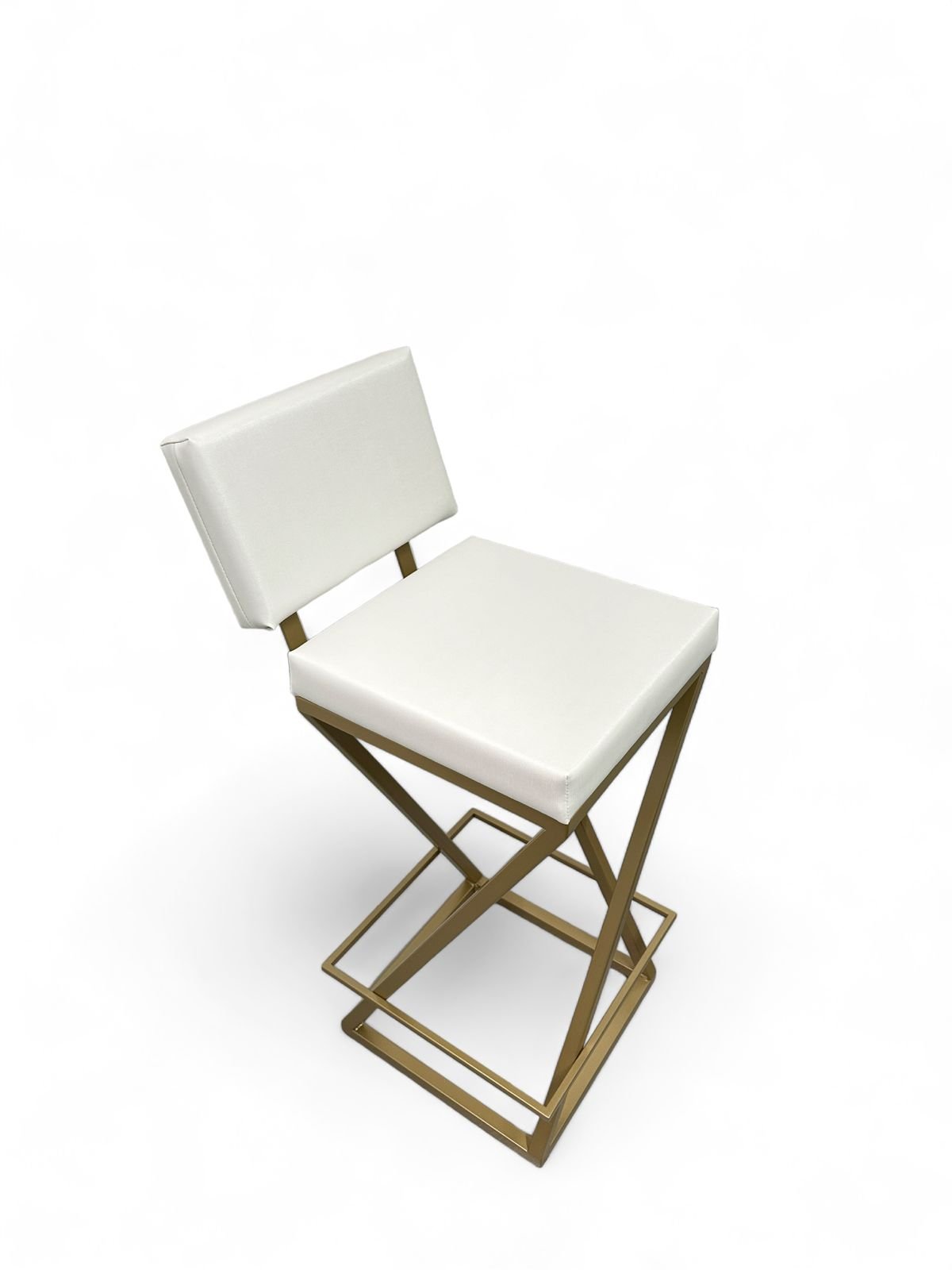 Banqueta Media Industrial Cozinha Bar Balcão Bistro Zenite com Encosto Branco Metalon Dourado. 65cm