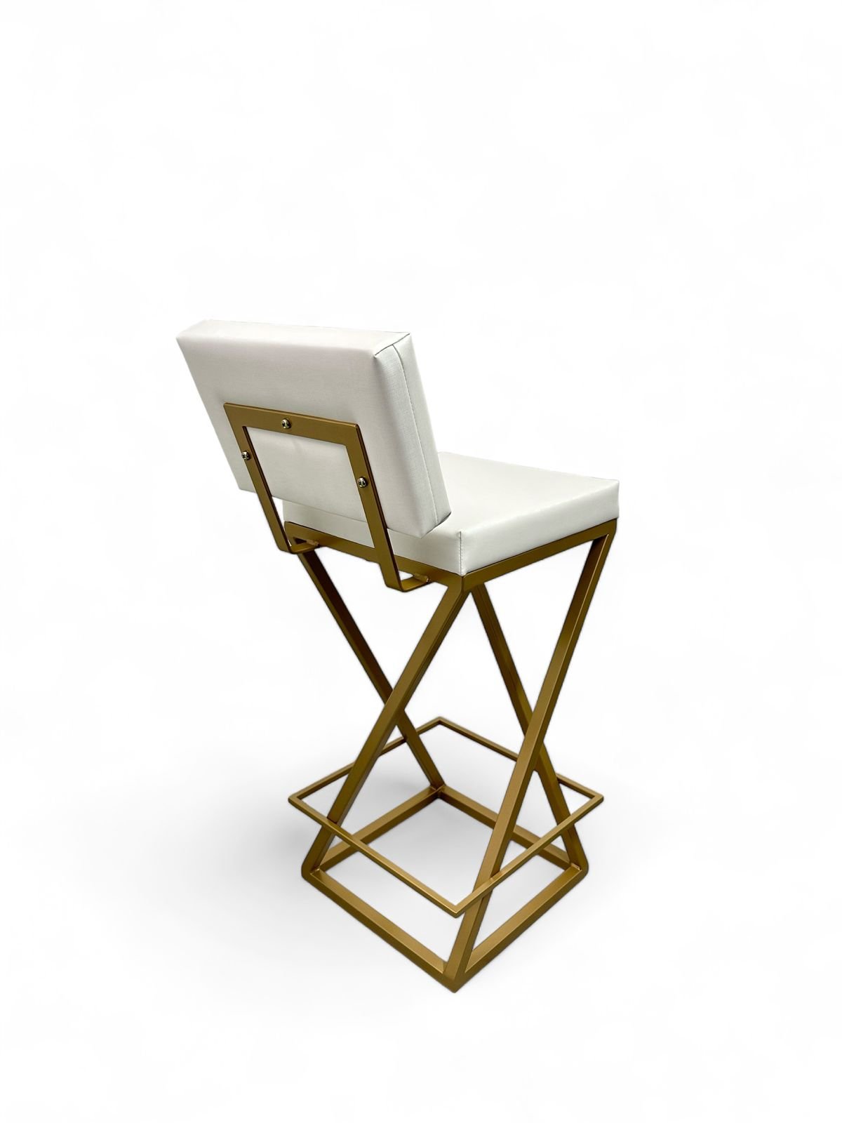 Banqueta Media Industrial Cozinha Bar Balcão Bistro Zenite com Encosto Branco Metalon Dourado. 65cm