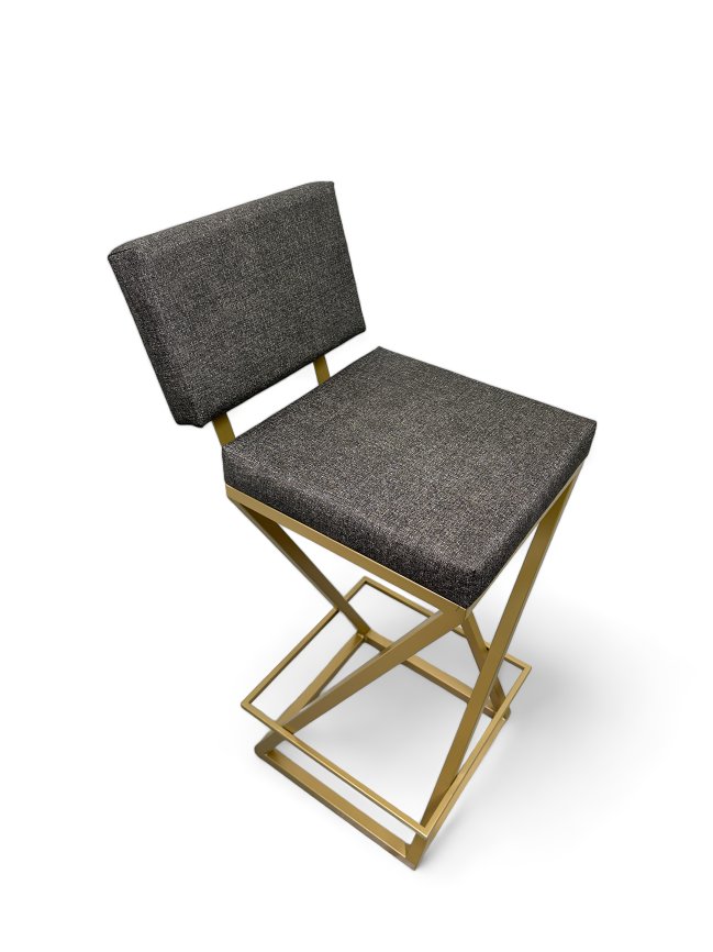 Banqueta Media Industrial Cozinha Bar Balcão Bistro Zenite com Encosto Cinza Metalon Dourado. 65cm