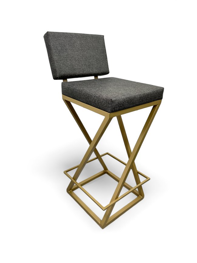 Banqueta Media Industrial Cozinha Bar Balcão Bistro Zenite com Encosto Cinza Metalon Dourado. 65cm