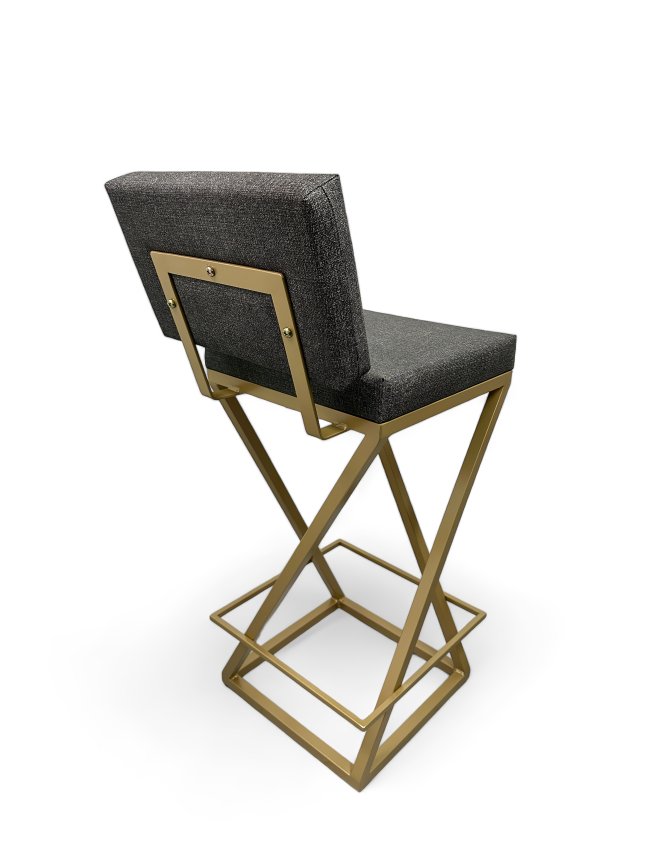 Banqueta Media Industrial Cozinha Bar Balcão Bistro Zenite com Encosto Cinza Metalon Dourado. 65cm