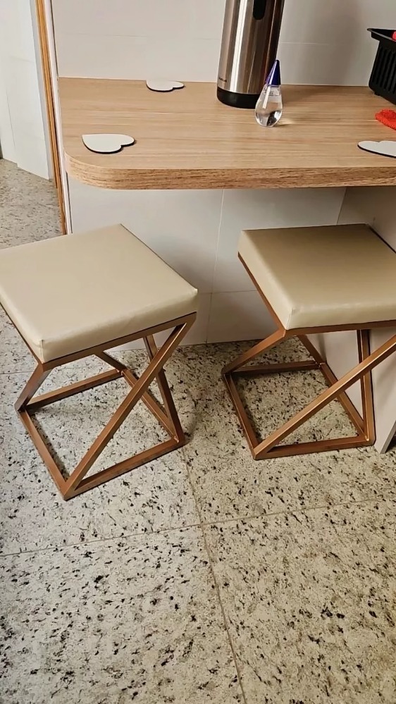 Banquinho Industrial Zênite Estofado - Cobre e Pérola - 47cm (Cozinha Bar Bistro)