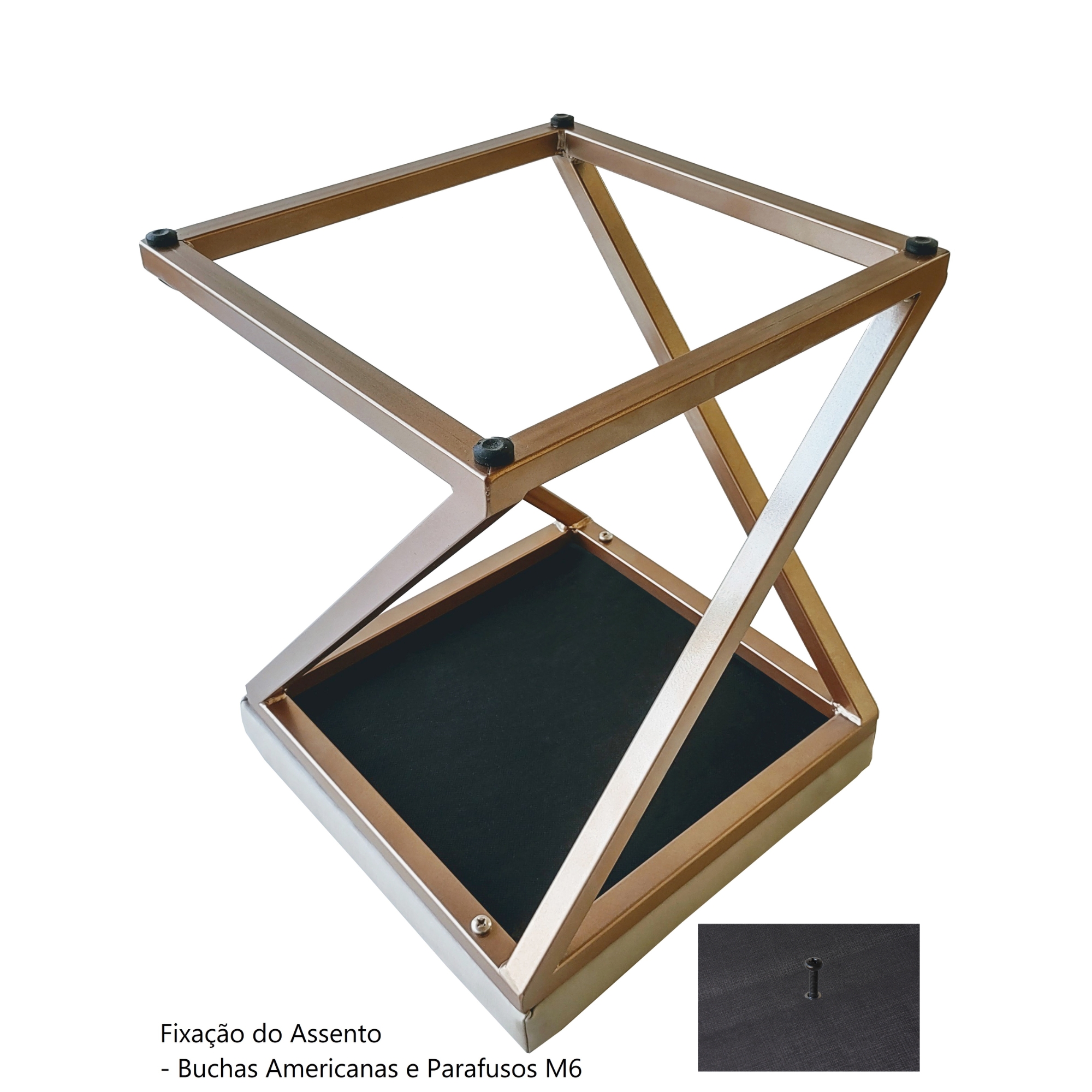 Banquinho Industrial Zênite Estofado - Cobre e Pérola - 47cm (Cozinha Bar Bistro)