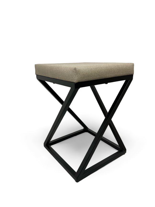 Banquinho Industrial Zênite Estofado - Preto e Bege - 47cm (Cozinha Bar Bistro)