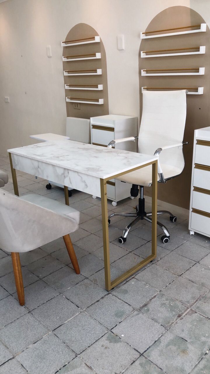 Mesa Escrivaninha Industrial Home Office Metalon Dourado