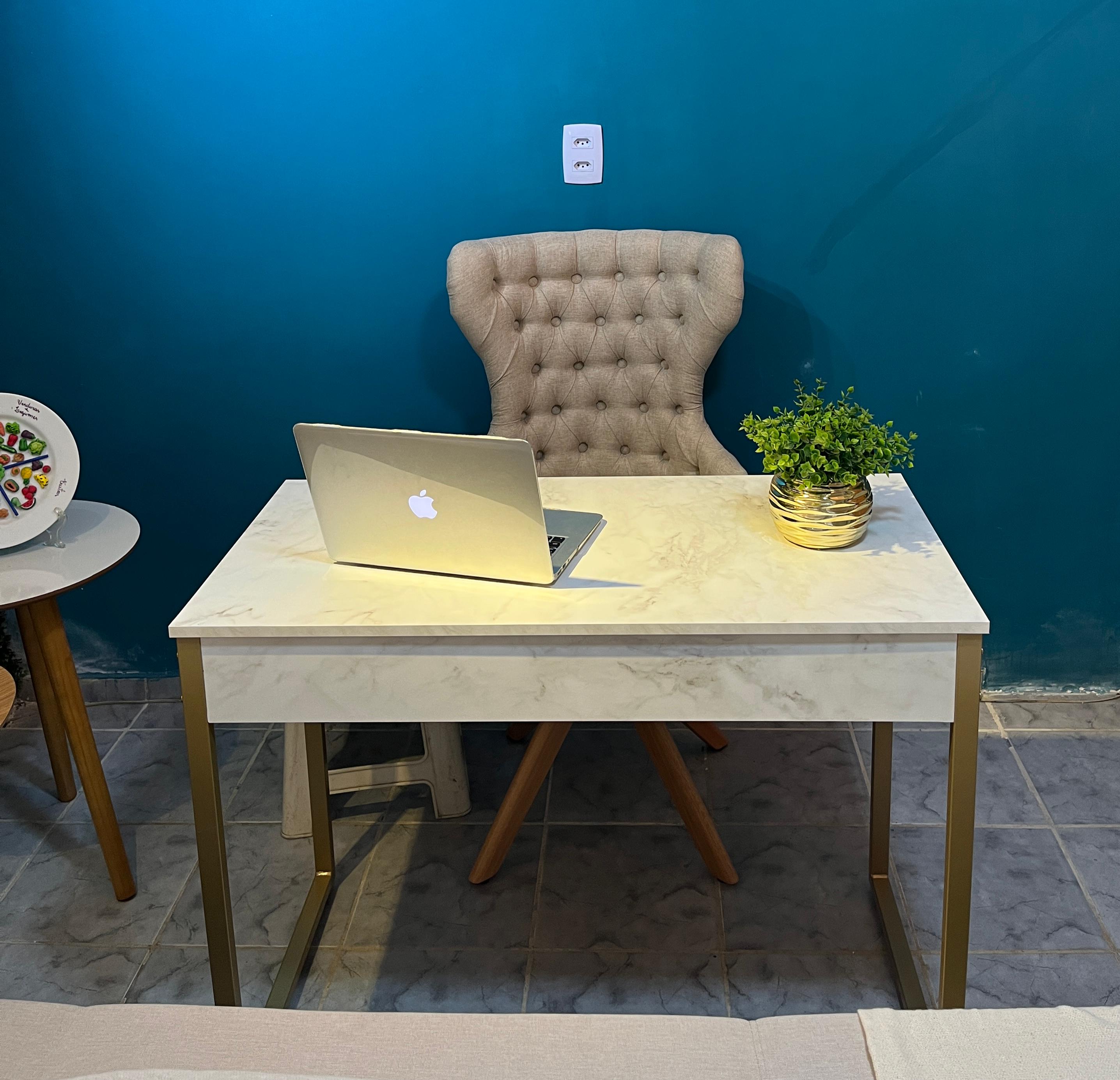 Mesa Escrivaninha Industrial Home Office Metalon Dourado