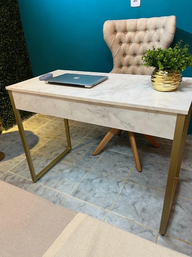 Mesa Escrivaninha Industrial Home Office Metalon Dourado