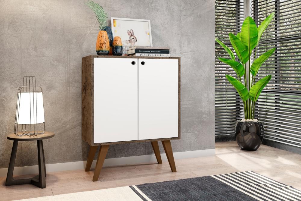 Aparador Buffet 2 Portas Equador Castani com Branco Casa Mobilia