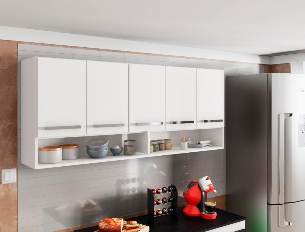 Armário Aéreo De Cozinha Multiuso 5 Portas Branco Casa Mobilia