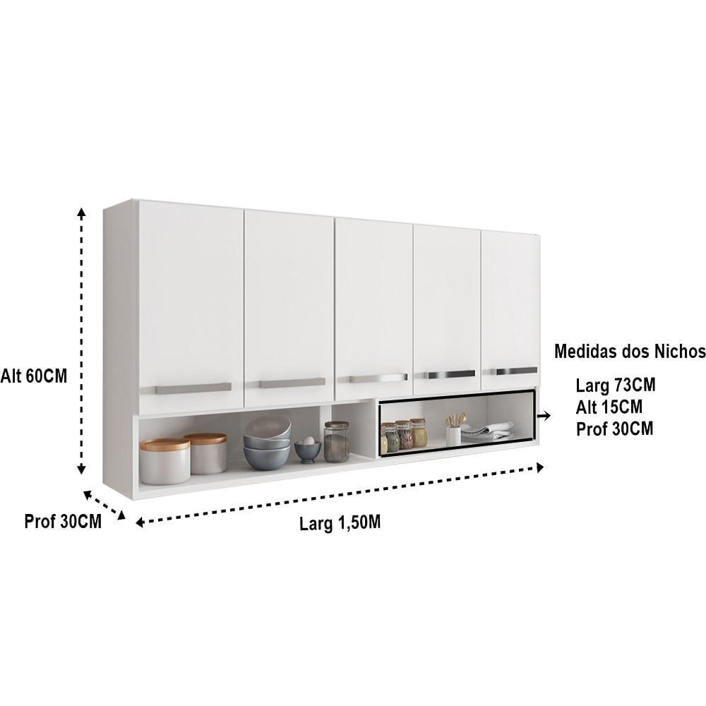 Armário Aéreo De Cozinha Multiuso 5 Portas Branco Casa Mobilia