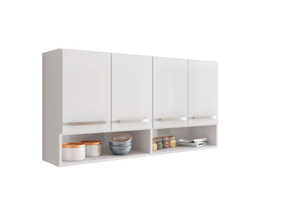 Armario Aereo de Cozinha 4 Portas Bulgaria Branco Casa Mobilia
