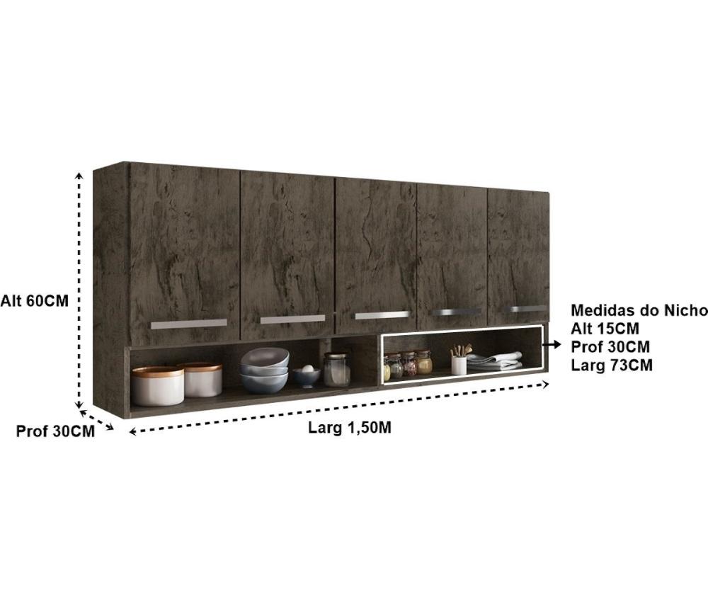 Cozinha Compacta Armário 5 Portas E Balcão Pia 1,5M Castanho
