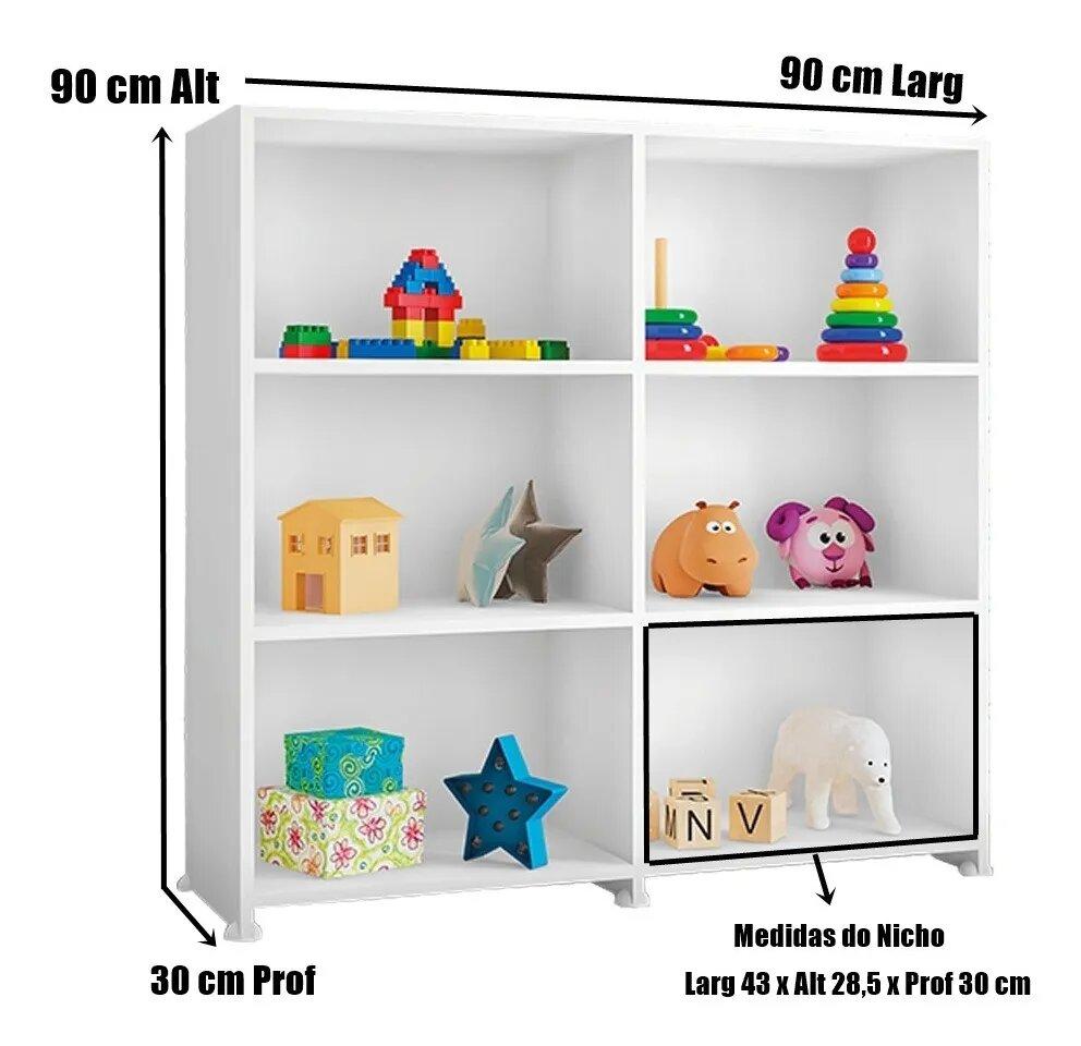 Estante Infantil Branca para Quarto do Bebê Marrocos 06 Nichos Casa Mobilia