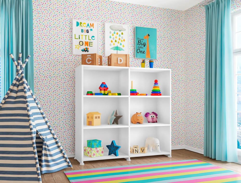 Estante Infantil Branca para Quarto do Bebê Marrocos 06 Nichos Casa Mobilia