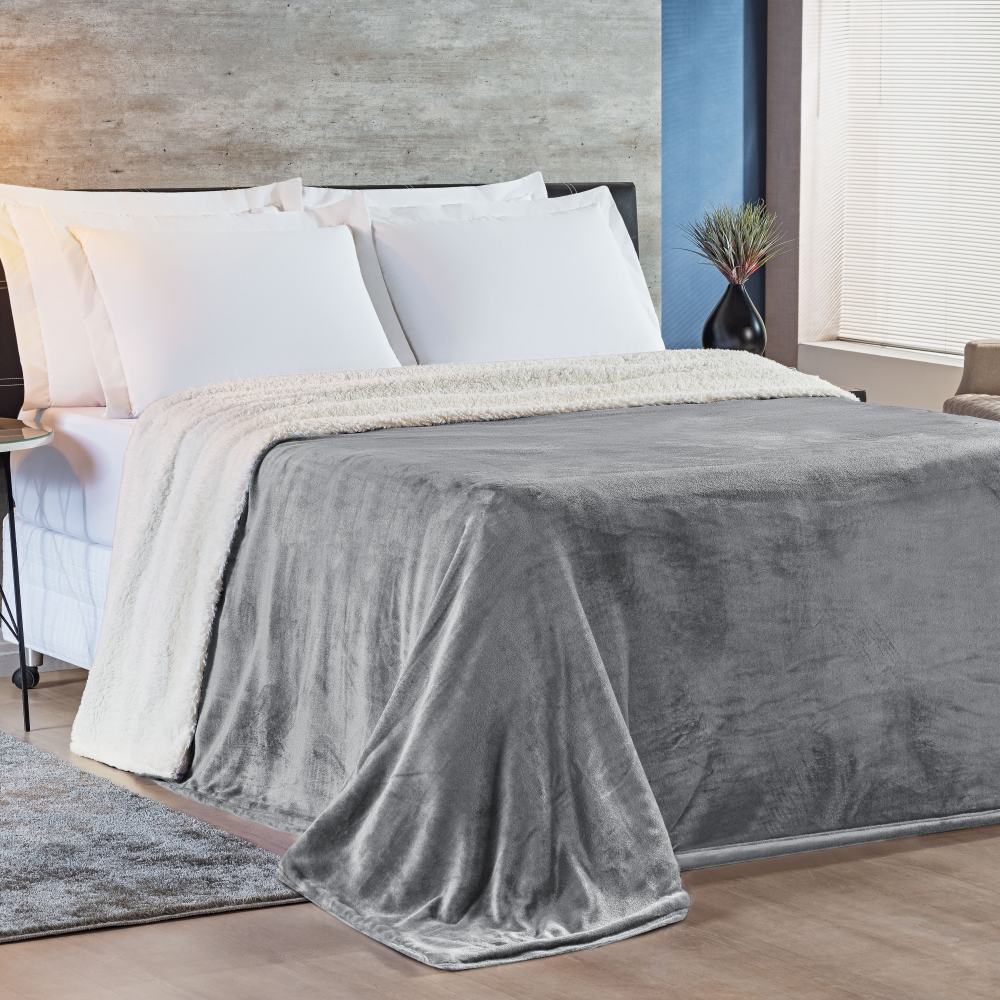 Cobertor King Alaska Dupla Face Sherpa/Mantinha - Cinza