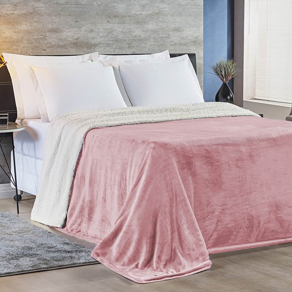 Cobertor King Alaska Dupla Face Sherpa/Mantinha - Rosa Secreto