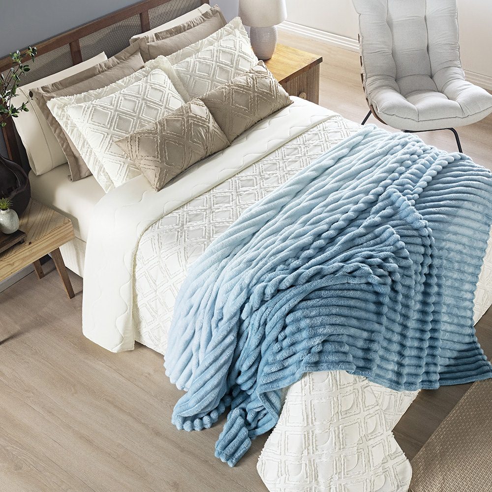Cobertor Queen Fluffy Manta Flannel Ultrasoft - Acqua