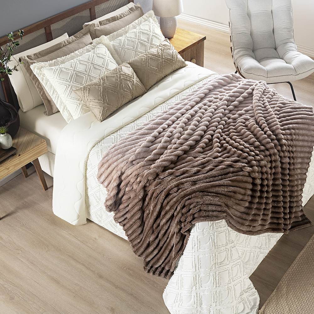 Cobertor Queen Fluffy Manta Flannel Ultrasoft - Cappuccino