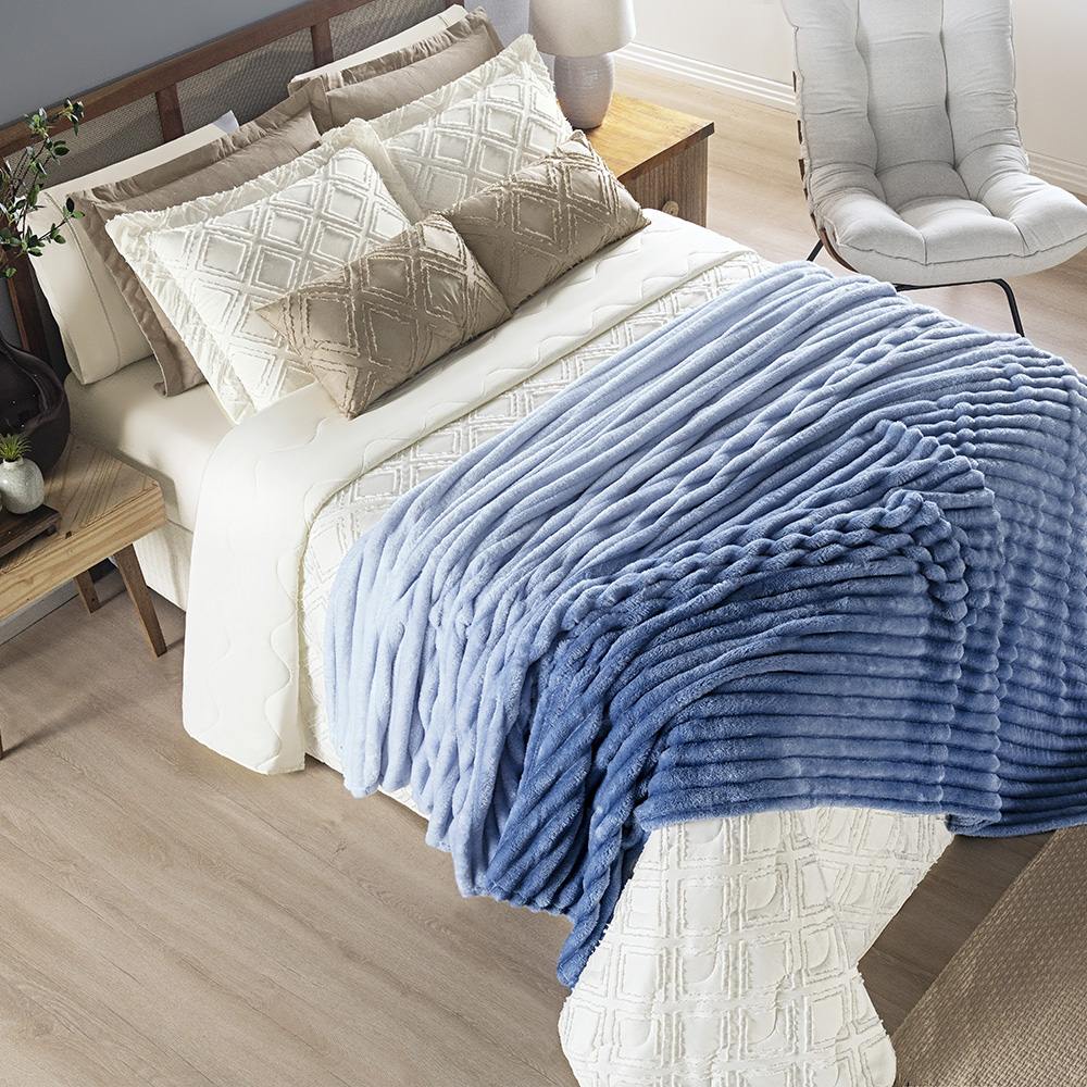 Cobertor Queen Fluffy Manta Flannel Ultrasoft - Sky Azul