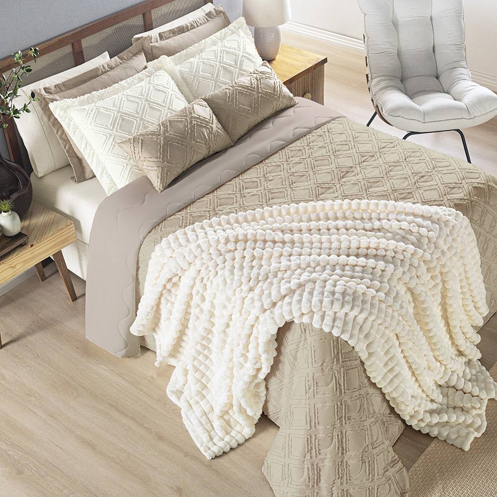Cobertor Queen Willow Manta Flannel Ultrasoft - Marfim