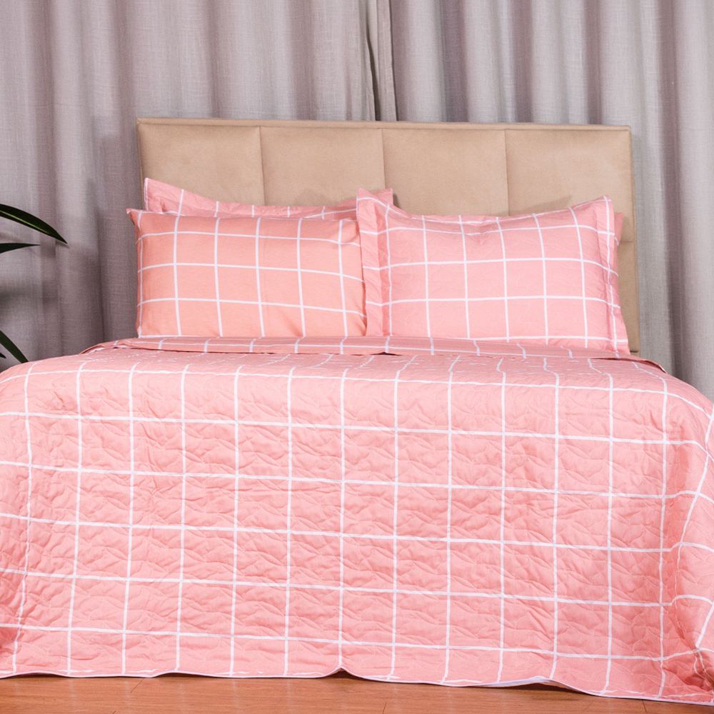 Cobre Leito Casal Padrão Classic Estampado 160 Fios 3 Peças - Grid Rose