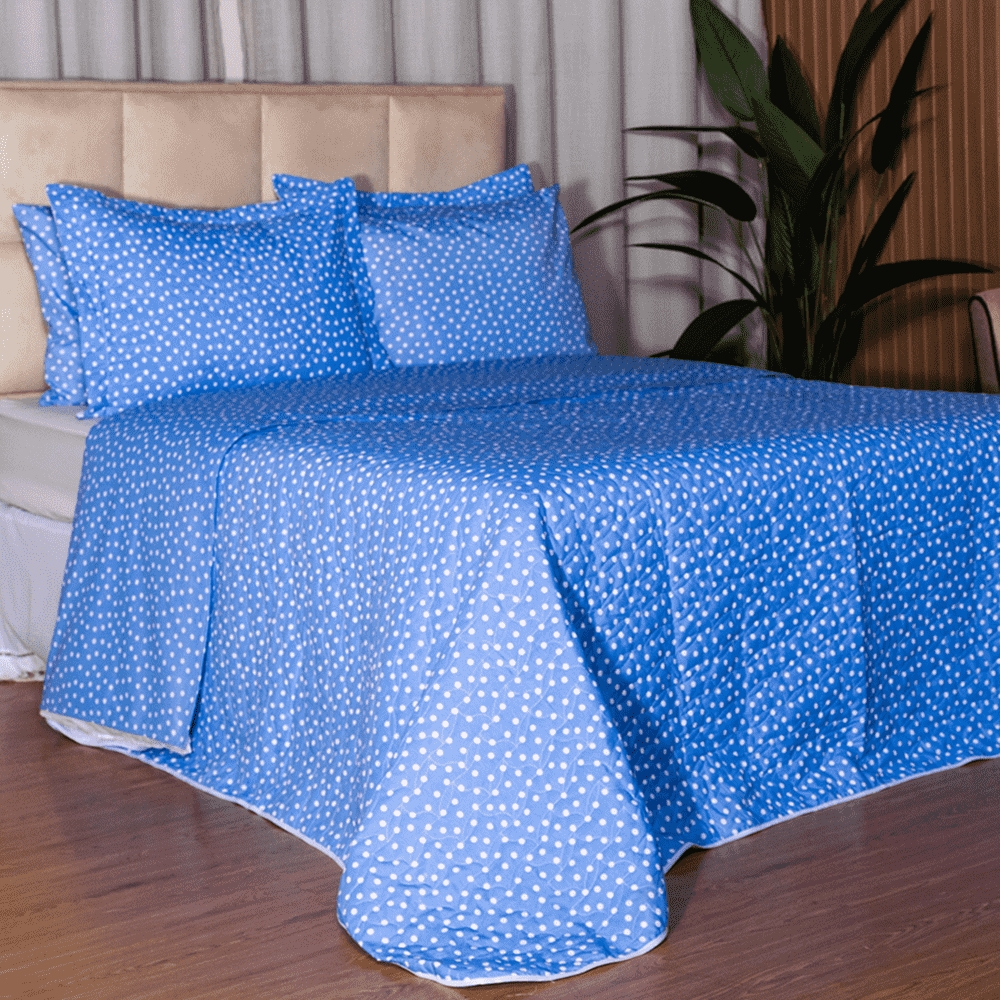 Cobre Leito Casal Padrão Classic Estampado 160 Fios 3 Peças - Poa Azul