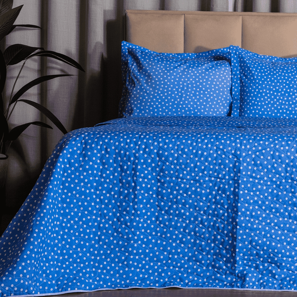 Cobre Leito Casal Padrão Classic Estampado 160 Fios 3 Peças - Poa Azul